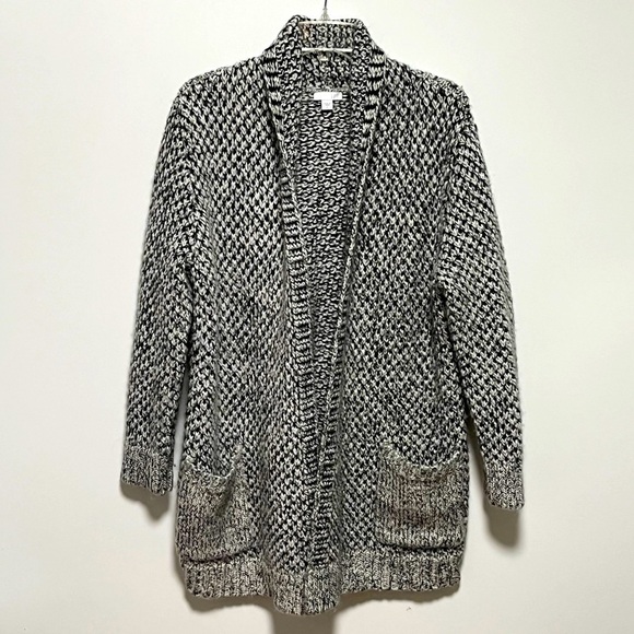 J. Jill Cozy comfort Black and white marled open front warm cardigan pockets - Picture 1 of 7